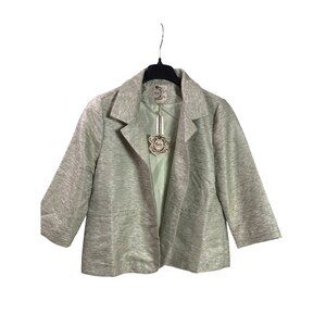Y2K Tulle Womens XL Metallic Green Tan White Tweed Open Front Blazer Jacket New